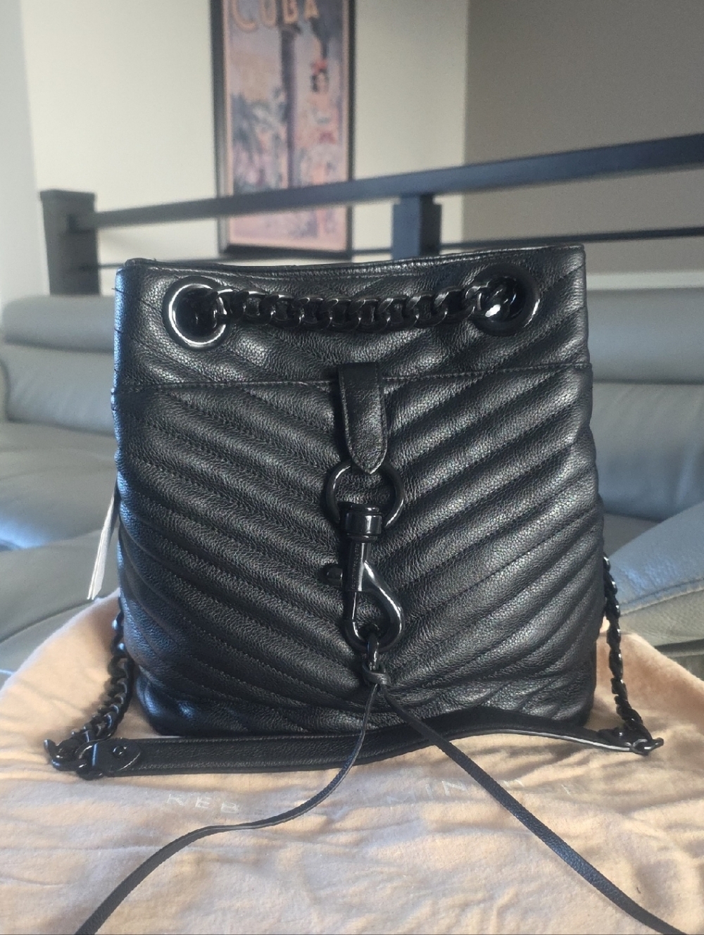 REBECCA MINKOFF NWT Black Quilted Leather Bucket Crossbody Bag